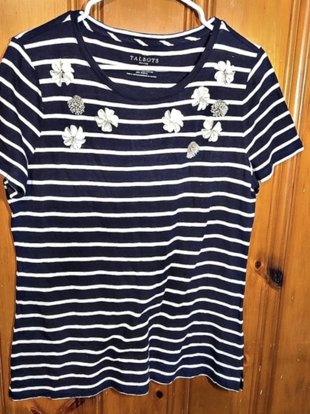 Talbots Striped Floral Short Sleeve Tee Size Medium